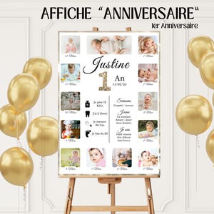 Personalisiertes Geburtstagsplakat / 1-jährige Geburtstagsfeier / 12-Monats-Babyfotoplakat / Geburtstagsdekoration