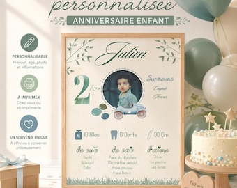 Personalized birthday poster for boys / vintage birthday decorations for children / printable children's birthday party in French