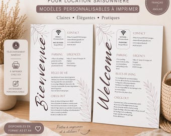Airbnb Welcome Poster / Customizable and Printable Welcome Poster (French/English) / Template for Vacation Rentals