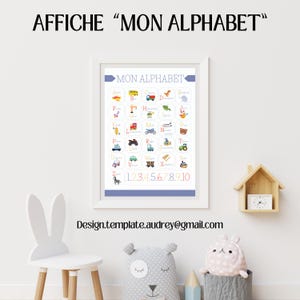 Póster decorativo del alfabeto / Plantilla personalizable para póster del alfabeto infantil / Plantilla de aprendizaje para jardín de infantes