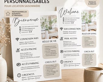 Airbnb welcome poster / Personalized and printable holiday rental welcome poster (French and English) / Template for vacation rentals