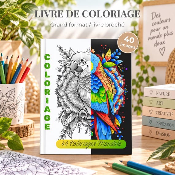 Livre de Coloriage Mandala adulte / coloriage mandala animaux, forme, portrait, fleur / coloriage zen adulte et adolescent