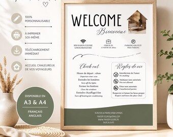 Airbnb welcome poster / Personalized and printable holiday rental welcome poster (French and English) / Template for vacation rentals