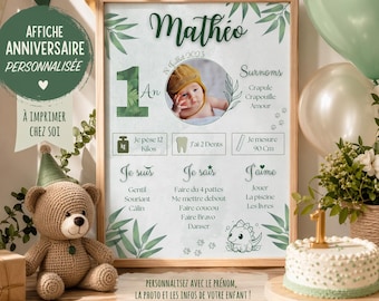 Personalized birthday poster for girls and boys / green children's birthday decorations / children's birthday party in French and English