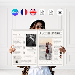 4-page personalized wedding gazette / French-English wedding program / original wedding gift / wedding decoration