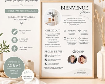 Airbnb welcome poster / Personalized and printable holiday rental welcome poster (French and English) / Template for vacation rentals