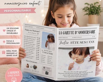 Gaceta de cumpleaños personalizada para niño o niña / fiesta de cumpleaños infantil / regalo personalizado / decoración de cumpleaños francesa
