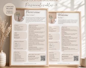 Poster di benvenuto Airbnb / Poster di benvenuto personalizzabile e stampabile per case vacanza (francese e inglese) / Modello per case vacanza