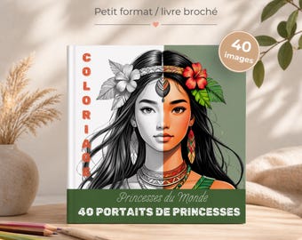Princess of the World Coloring Book / Coloring Book for Adults and Children / Princess Portrait Coloring Page / Coloring Page for Beginners