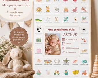 Póster de las primeras veces del bebé / Plantilla de póster imprimible y personalizable / Regalo único y personalizado para baby shower