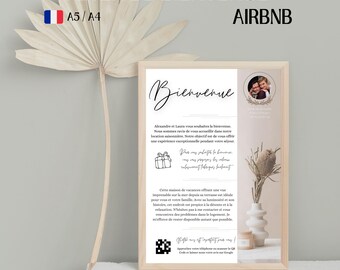 Volantino di benvenuto AIRBNB da stampare / Messaggio di benvenuto per l'affitto / Manifesto di benvenuto per gîte francese / Modello di volantino per il concierge