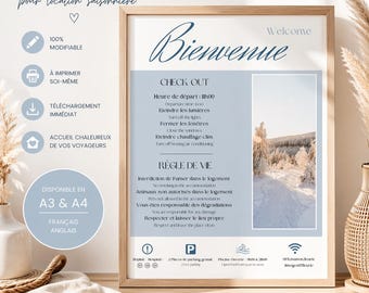 Poster di benvenuto Airbnb / Poster di benvenuto personalizzabile e stampabile per case vacanza (francese e inglese) / Modello per case vacanza
