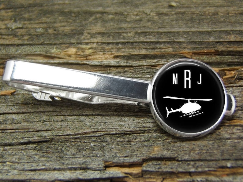 Helicopter Airplane Tie Clip-Monogramed Gift Box-Wedding-Keepsake-Man Gift-Groom-Men-Army-Marines-Air Force-Coast Guard-Navy-Pilot