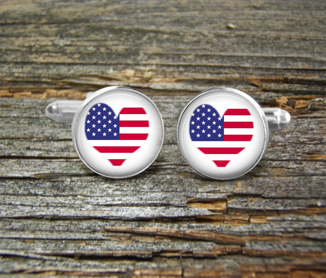 Cufflinks American Flag Heartfourth of Julymemorial Etsy
