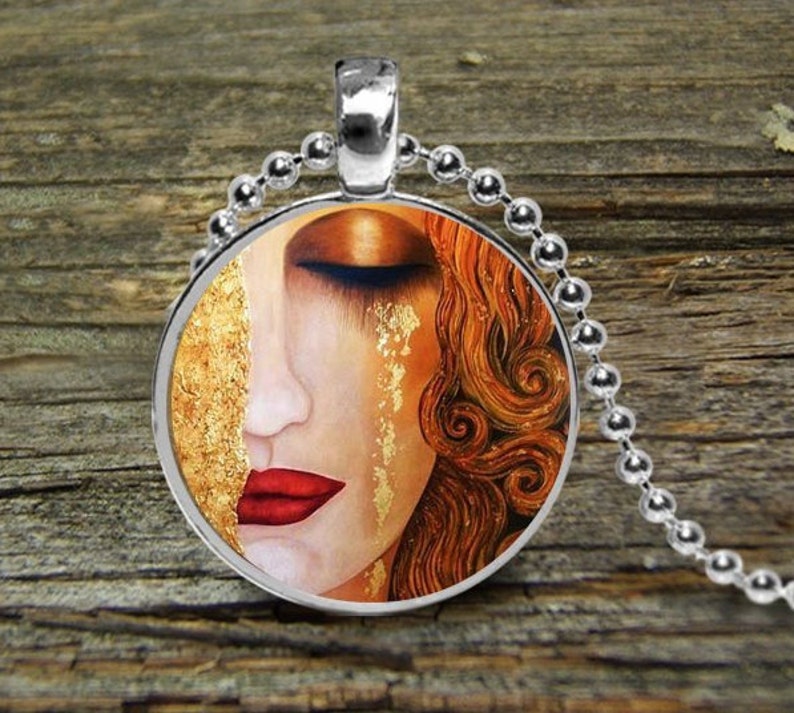 Klimt Woman Crying Tie Clip-NecklaceTie Clip-Tieclip-Klimt Golden Tears-Klimt Painting Jewelry