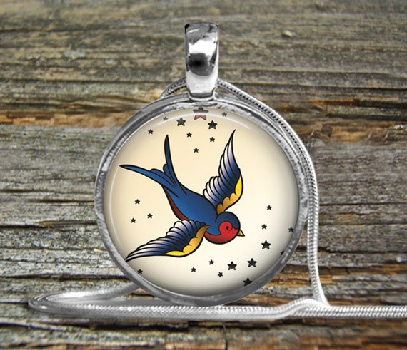 Hirondelle Oiseau Tatouage Collier Pendentif Sailor Jerry Nautique Argent Boule Chaine Femme Cadeau Marin Cadeau Serpent Chaîne Tatouage Oiseau Sailor