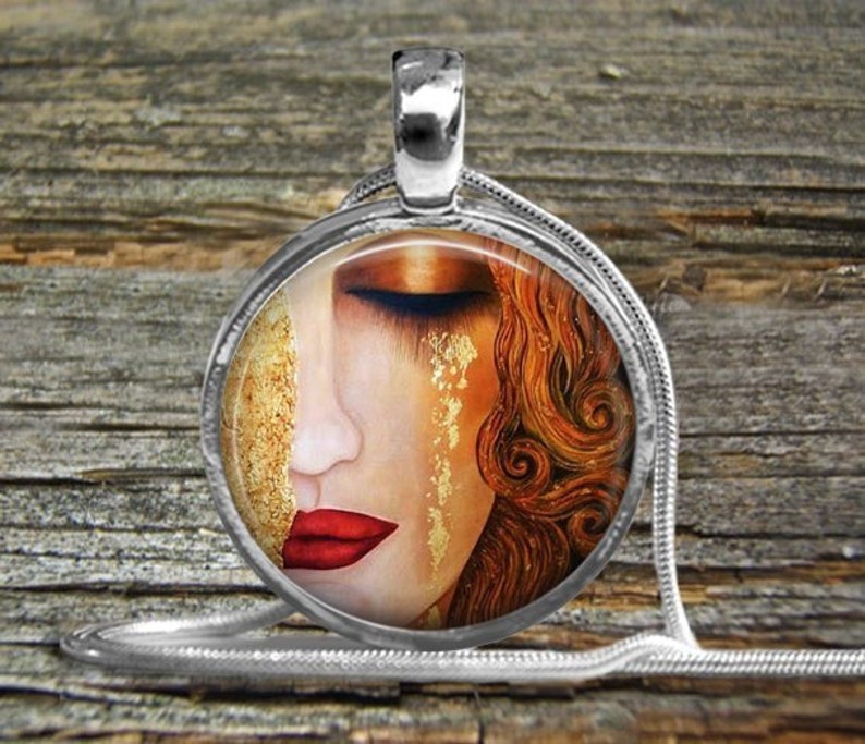 Klimt Woman Crying Tie Clip-NecklaceTie Clip-Tieclip-Klimt Golden Tears-Klimt Painting Jewelry
