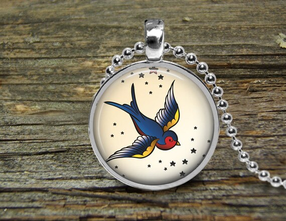 Hirondelle Oiseau Tatouage Collier Pendentif Sailor Jerry Nautique Argent Boule Chaine Femme Cadeau Marin Cadeau Serpent Chaîne Tatouage Oiseau Sailor