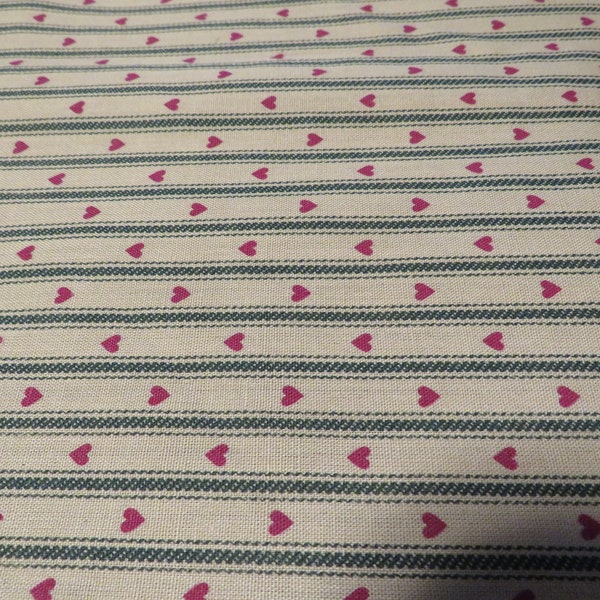 Country Hearts on Ticking Print. 1/2 Yard.