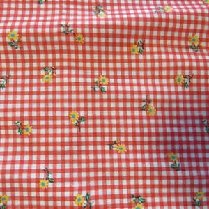 Yellow Flowers on Red and White Gingham. 1/2 Yard.