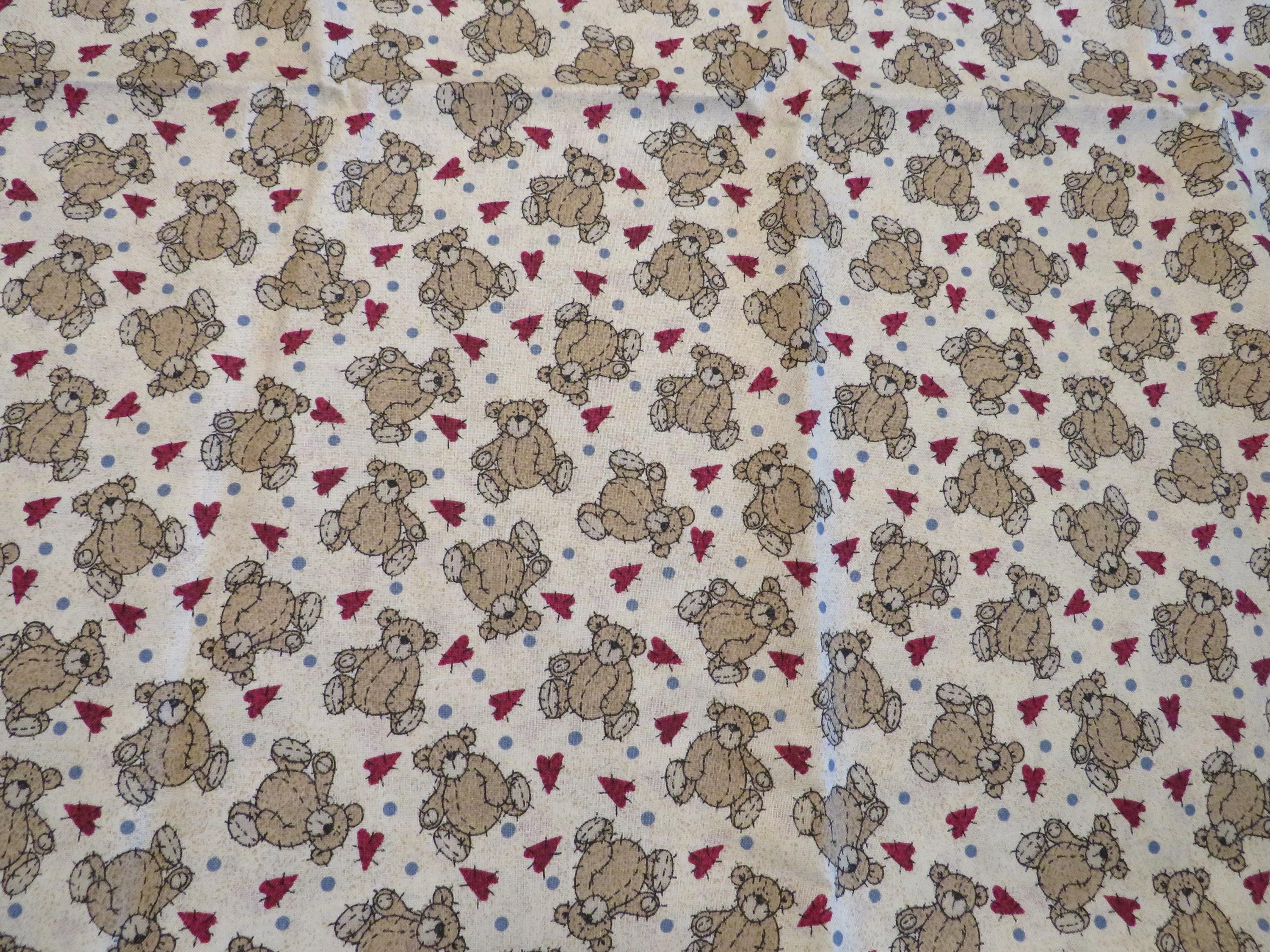 Tissu Vintage 50x114cm Motifs Ours En Coton - Reste De Rouleau Décoration