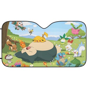 Parasol de coche Cabigo Pokémon, cubierta de parabrisas de anime, parasol de dibujos animados kawaii, accesorio para coche con protección UV, regalo para fanáticos del anime.