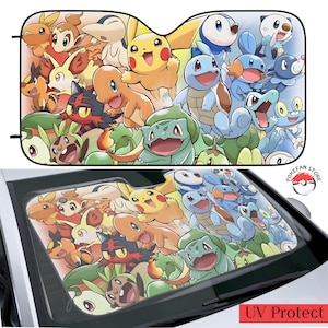 Pokemon Car Sun Shade | Cute Anime Auto Windshield Cover | Kawaii Cartoon Sunshade | UV Protection Car Accessory | Gift for Anime Fans
