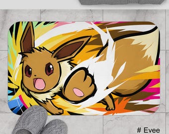 Custom EV evo Bath Mat, Pokemo Bathroom Decor, Anime Bath Rug, Cute Gamer Bathroom Mat,Gift Nerd Home Decor