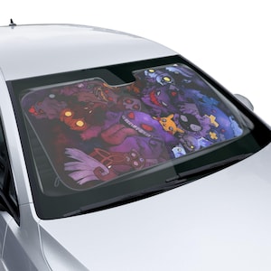 Parasol para coche Gengarr Pokémon, protector de parabrisas de anime, diseño de dibujos animados kawaii, accesorio con protección UV, regalo para fanáticos del anime.