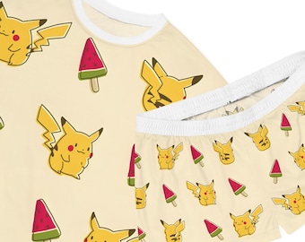 Conjunto de pijama de anime: estampado de criaturas tipo fantasma, ropa de estar por casa kawaii.