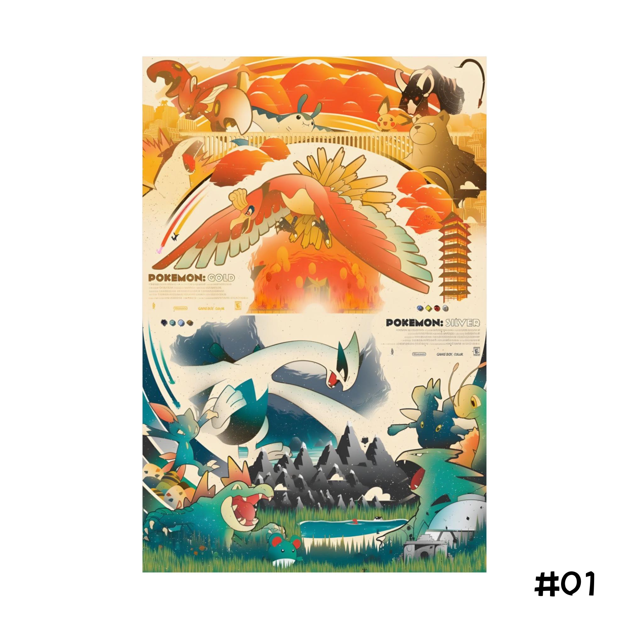 Retro Pokemon Poster / Vintage Anime Catoon , Pokemon Wall Art , Johto