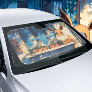 Eve Pokemon Car Sun Shade | Cute Anime Auto Windshield Cover | Kawaii Cartoon Sunshade | UV Protection Car Accessory | Gift for Anime Fans