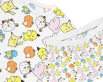 Anime Pajama Set: Ghost-Type Creature Print, Kawaii Loungewear