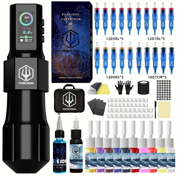 Professional Wireless Rotary Tattoo Machine Kit - Complete Cool Tattoo Pen Set for Permanent Makeup with Tattoo Gun, Power Supply Accessorie