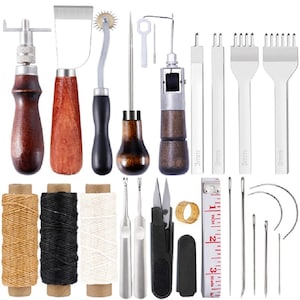 Leather Craft Tool Kit | Leather Hand Sewing Repair Kit | Stitching Punch | Carving Work Groover Set | DIY Tool Set | Professional