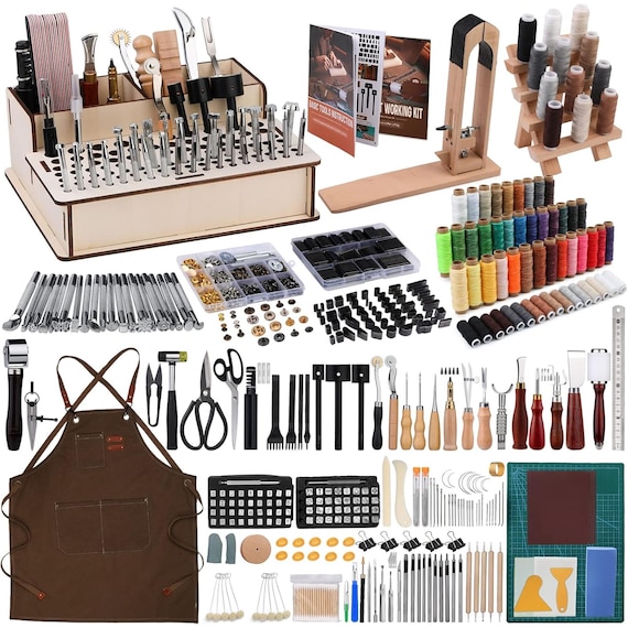 628Pcs Leather Working Tooling Set for Beginners & Pros | Leather Pony, Punch Tools, Thread, Stamping Tools Rivets Kit