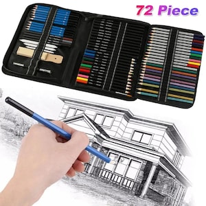 72Pcs Drawing Sketching Kit Set - Pro Art Supplies with Watercolor, Graphite & Colored Pencils, Metallic Charcoal for Artists