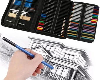 72Pcs Drawing Sketching Kit Set - Pro Art Supplies with Watercolor, Graphite & Colored Pencils, Metallic Charcoal for Artists