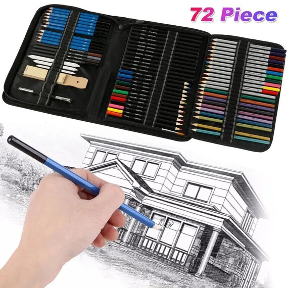 72Pcs Drawing Sketching Kit Set - Pro Art Supplies with Watercolor, Graphite & Colored Pencils, Metallic Charcoal for Artists