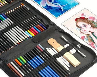 Drawing Set - 76 Pack Sketching Kit with Pencils, Watercolor Pad & Supplies, Metallic Color Options for Artists  Beginners