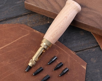 Leather Hole Punch Tool with 6 Removable Drill Tips (1.5-4mm) – Screw Punch for Belts, Paper & DIY Crafts