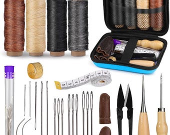 Profesjonalny zestaw do szycia skóry z woskowaną nicią, igłami i szydłem – zestaw narzędzi rękodzielniczych DIY