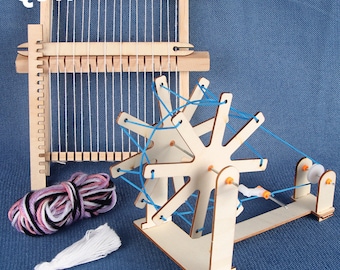ミニDIY木製織り機セット1セット、木製糸車、タペストリーと装飾工芸品用の伝統的な手編み機キット