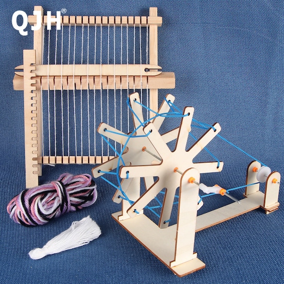 1set Mini DIY Wooden Weaving Loom Set, Wooden Spinning Wheel, Traditional Hand Knitting Loom Kit for Tapestry & Décor Craftwork