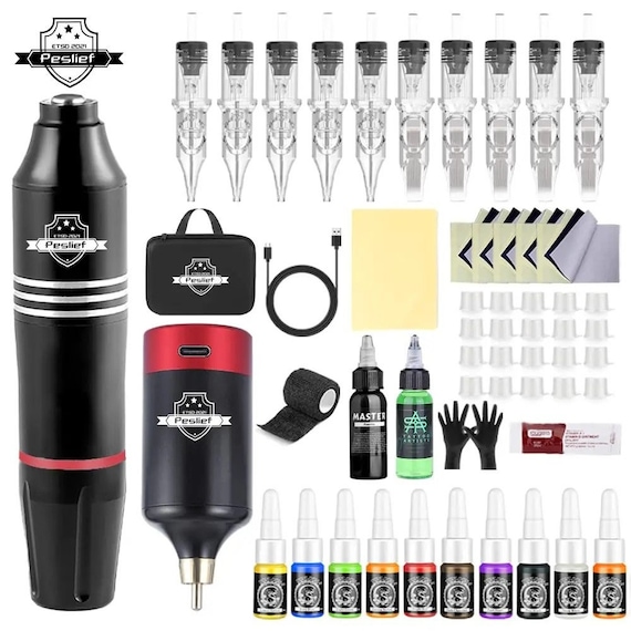 Professional Wireless Rotary Tattoo Machine Kit | Complete Set with 10Pcs Cartridge Needles for Tattoo Artists & Beginners
