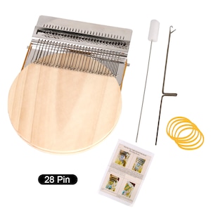 May include: A 28-pin round loom with a wooden base, a metal hook, a metal needle, and a set of rubber bands. The loom is used for making bracelets and other crafts. The instructions are included.