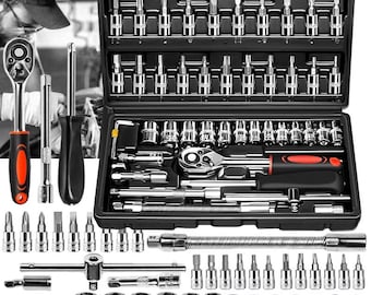 46pcs Drive Socket Set Ratchet Wrench Set Car Tool Kit, Bit Socket Wrench Set Metric Mechanic Tool Set Car accessories