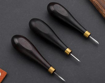 1Pc Leather Stitching Sewing Awl DIY Leather Craft Wooden Diamond Rhombus Awl Leathercraft Punch Tool,3mm 4mm 5-6mm