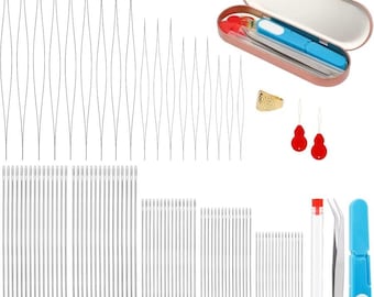 Beading Needles Set Long Straight Beading Thread Needles Big Eye Beading Needles with Needle Bottle for Jewelry Making