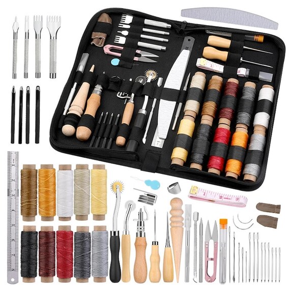 Professional DIY Leather Craft Tools Kit Hand Sewing Stitching Punch Carving Work Saddle Groover Set Accessories